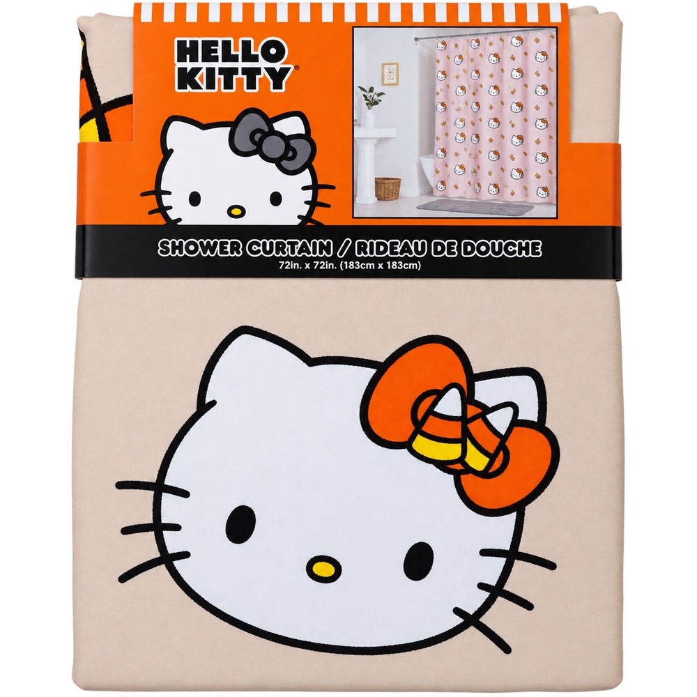 Hello Kitty Halloween Candy Corn Shower Curtain 100% Cotton 72x72 Sanrio New